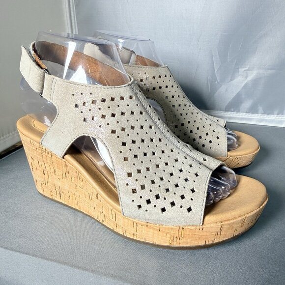ROCKPORT Women's Briah Perf Sling Wedge Sandals Beige Size 6M - Picture 2 of 9